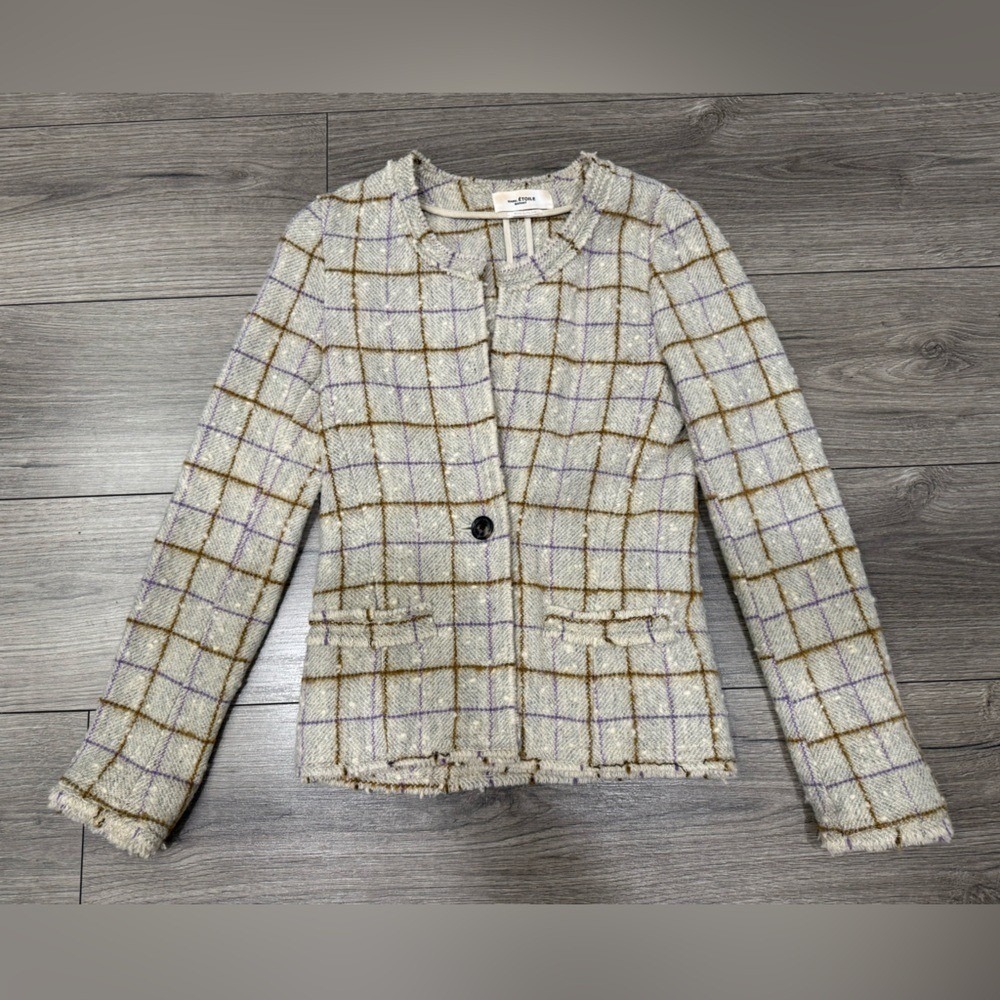 Isabel Marant‎ Etoile Lyra Grid Wool Tweed Blazer Coat Jacket Sz 34 US XS/S 0-2